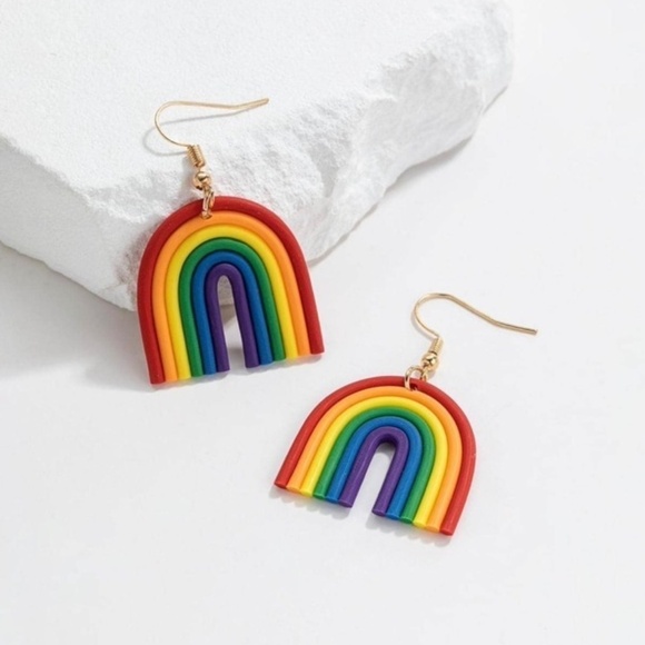 Boho Festival Colorful Rainbow Dangle Earrings Jewelry Pride Clay Drop Whimsical - Picture 1 of 5